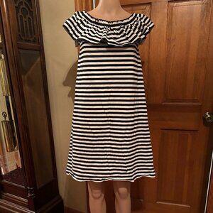 Kate Spade Broome Street off-the-shoulder striped shift dress in black and white